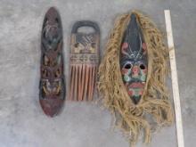 2 Hand Carved Masks & 1 Comb (ONE$) AFRICAN ART
