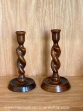 Wooden carved candle sticks