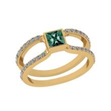 0.56 Ctw SI2/I1 Green Sapphire And Diamond 14K Yellow Gold Ring