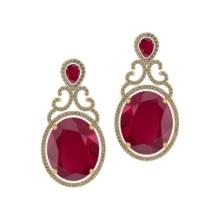 3.50 Ctw VS/SI1Ruby and Diamond 14K Yellow Gold Earrings (ALL DIAMONDS ARE LAB GROWN)