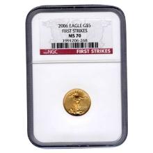 Certified American $5 Gold Eagle 2006 MS70 First Strike NGC