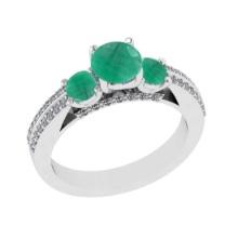 1.86 Ctw VS/SI1 Emerald and Diamond 14K White Gold Vintage Style Ring (ALL DIAMOND ARE LAB GROWN DIA