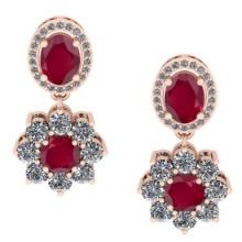 4.32 CtwVS/SI1 Ruby And Diamond 14K Rose Gold Dangling Earrings( ALL DIAMOND ARE LAB GROWN )