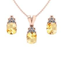 7.95 Ctw VS/SI1 Citrine and Diamond 14K Rose Gold Pendant +Earrings Necklace Set (ALL DIAMOND ARE LA