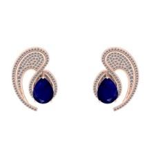 8.25 CtwVS/SI1 Blue Sapphire And Diamond 14K Rose Gold Stud Earrings ( ALL DIAMOND ARE LAB GROWN )