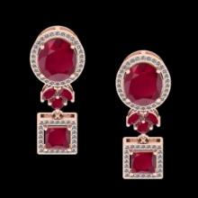 7.44 Ctw VS/SI1 Ruby and Diamond 14K Rose Gold Dangling Earrings (ALL DIAMOND ARE LAB GROWN )