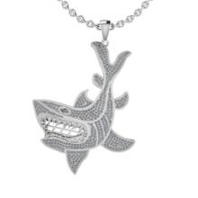 1.71 Ctw SI2/SI1 Diamond Style Prong Set 18K White Gold Shark Fish Necklace (ALL DIAMOND ARE LAB GRO