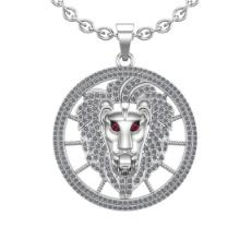 1.72 Ctw SI2/SI1 Ruby and Diamond Style Men's collection 18K White Gold lion Necklace (ALL DIAMOND A