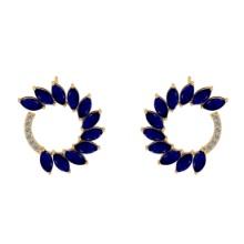 3.18 Ctw VS/SI1 Blue Sapphire And Diamond 14K Yellow Gold Earrings (ALL DIAMOND ARE LAB GROWN )