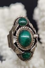 Taxco CBS Turquoise and Sterling Silver Leafy Poison Ring