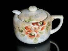 Hand Painted Nippon Lidded Handled Sugar Bowl with Ladle
