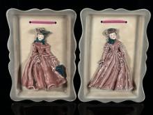 (2) Florence Ceramics Pink Lady Figurine Wall Plaques