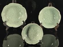 Set of 3 Chinese Green Crackle Glazed Bowls