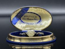 Waltham Art Deco Ladies Wrist Watch with Blue Velvet Case