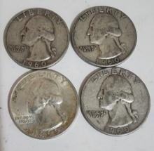 4 PIECES OF 1962 WASHINGTON QUARTER DOLLAR COIN