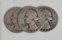 5 PIECES OF 1942 WASHINGTON QUARTER DOLLAR COIN