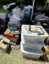 Lot of many mixed items, storage boxes, toys, tools and more