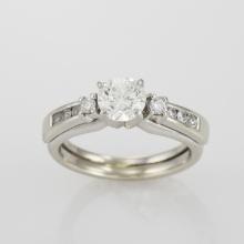 14k White Gold Diamond Solitaire Ring & Accented