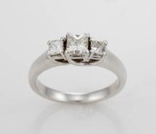 14k White Gold Diamond Three Stone Engagement