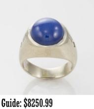 14K White Gold Synthetic Blue Star Sapphire Ring