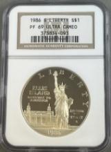 1986P Ellis Island Commemorative Dollar in PF69 ULTRA CAMEO NGC Holder