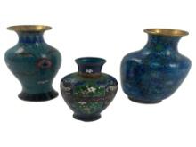 Chinese enamel cloisonne vases cillection lot 3 highest 10.5" inches