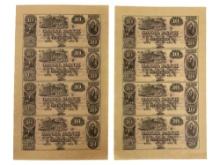 1850s $10 Uncut Sheets of Canal Bank, New Orleans Uncirculated Money