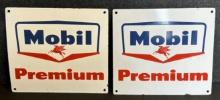Pair Mobil Premium 1960s Single Sided Porcelain Gas Pump Plates