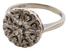 10K White Gold & Diamond Chips Ring - Stamped Trubrite - size 6