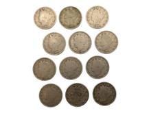Lot of 12 Liberty V Nickels - Consecutive 1901-1912