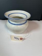Antique Stoneware Spittoon (cuspidor) white with blue stripe