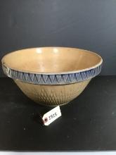 Antique Yellow and Blue Diamond Pattern Stoneware Bowl