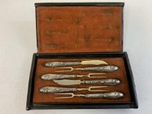 ANTIQUE JAPANESE FORK KNIVES SET IN WOODEN LACQUER FITTED BOX