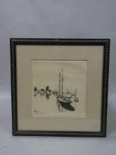 c1940'sLionel Barrymore Quest Waters Etching Boats in Harbor