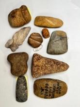 A Group of 10 Stone Relics (Including a Nice 4-3/4" Pestle)