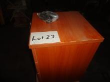 LOT: 2 SMALL WOODEN FILE CABINETS. ONE NEW IN BOX.