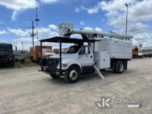 Altec LR756, Over-Center Bucket Truck mounted behind cab on 2012 Ford F750 Chipper Dump Truck Runs &