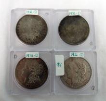 (4) 1921D Morgan Silver Dollars