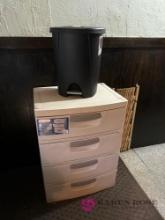 4 drawer plastic storage and trash can laundry room