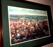 Framed signed Indian war picture 34 in x 21 in