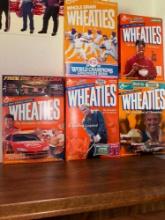 five Wheaties cereal boxes