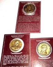 3- presidents bronze collectors coins Thomas Jefferson- Abraham Lincoln-Franklin Delano Roosevelt