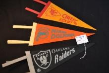 Group of 3 Vintage Felt Football Pennants, including Kansas City Chiefs Kick Off '76, Miami Dolphins