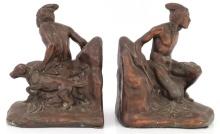 INDIAN SCOUT WITH DOG VINTAGE BRONZE BOOKENDS
