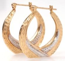 14KT WHITE AND YELLOW GOLD DIAMOND ETCHED HOOPS