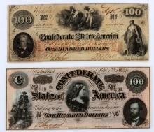 2 CONFEDERATE STATES BANKNOTE LOT $100