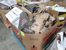 crate of charcoal briquets & chunks, & charcoal lighter fluid