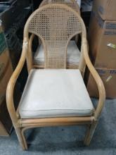 Rattan Chair W/ Wood Base & Wicker w/ Cushioned Seat / White & Wood - Please see pics for additional