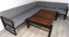 Sunset Corner Unit, a 2 Piece Sectional Sofa That Seats 6 with a Teak Top Coffee Table. The Frame is