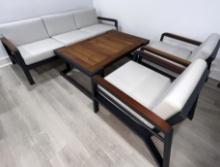 Belvedere, a 4 Piece Outtdoor Furniture Set with a 3 Seater Sofa, (2) Arm Side Chairs and a Teak Top
